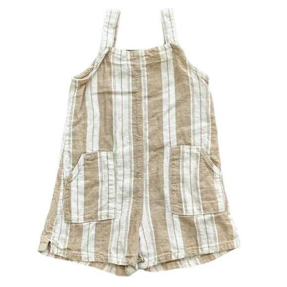 Old Navy Linen Neutral Stripe Pocket Romper Girls Size 4T - Picture 1 of 4